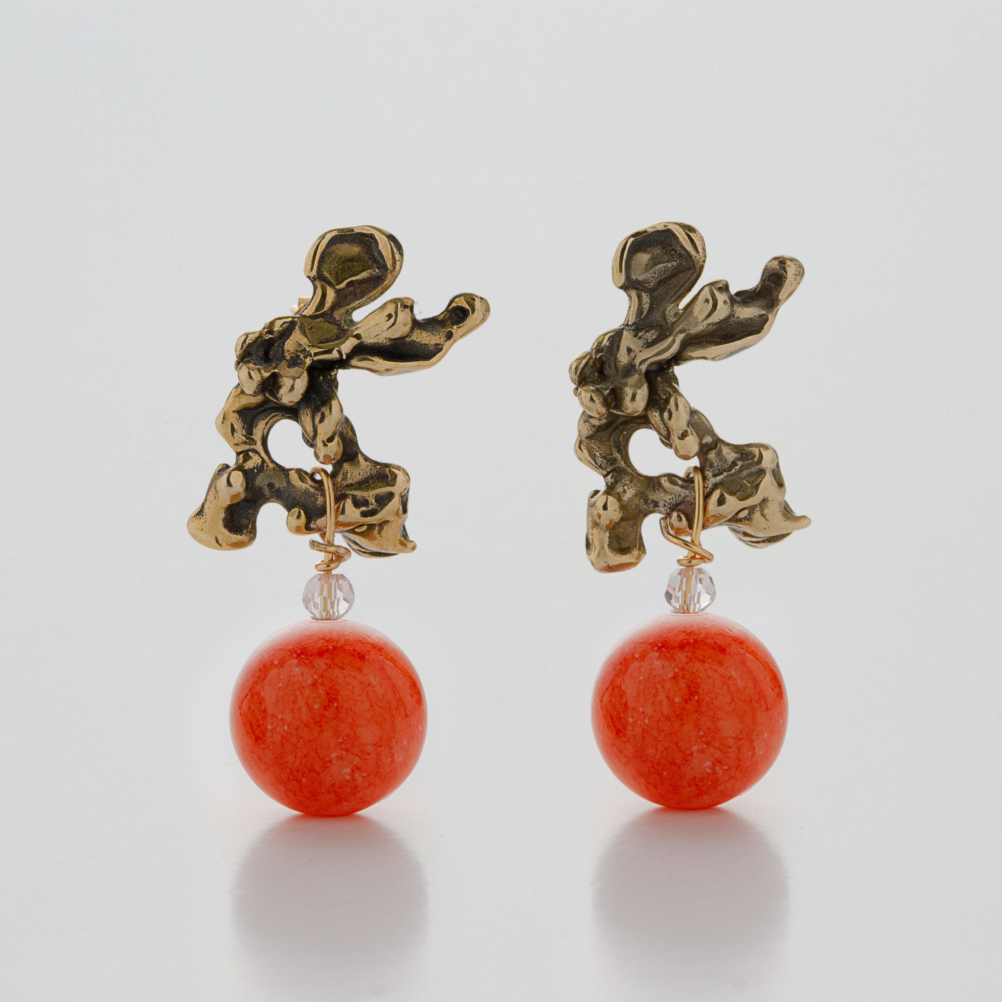 Earrings in Orange Jade and Bronze
