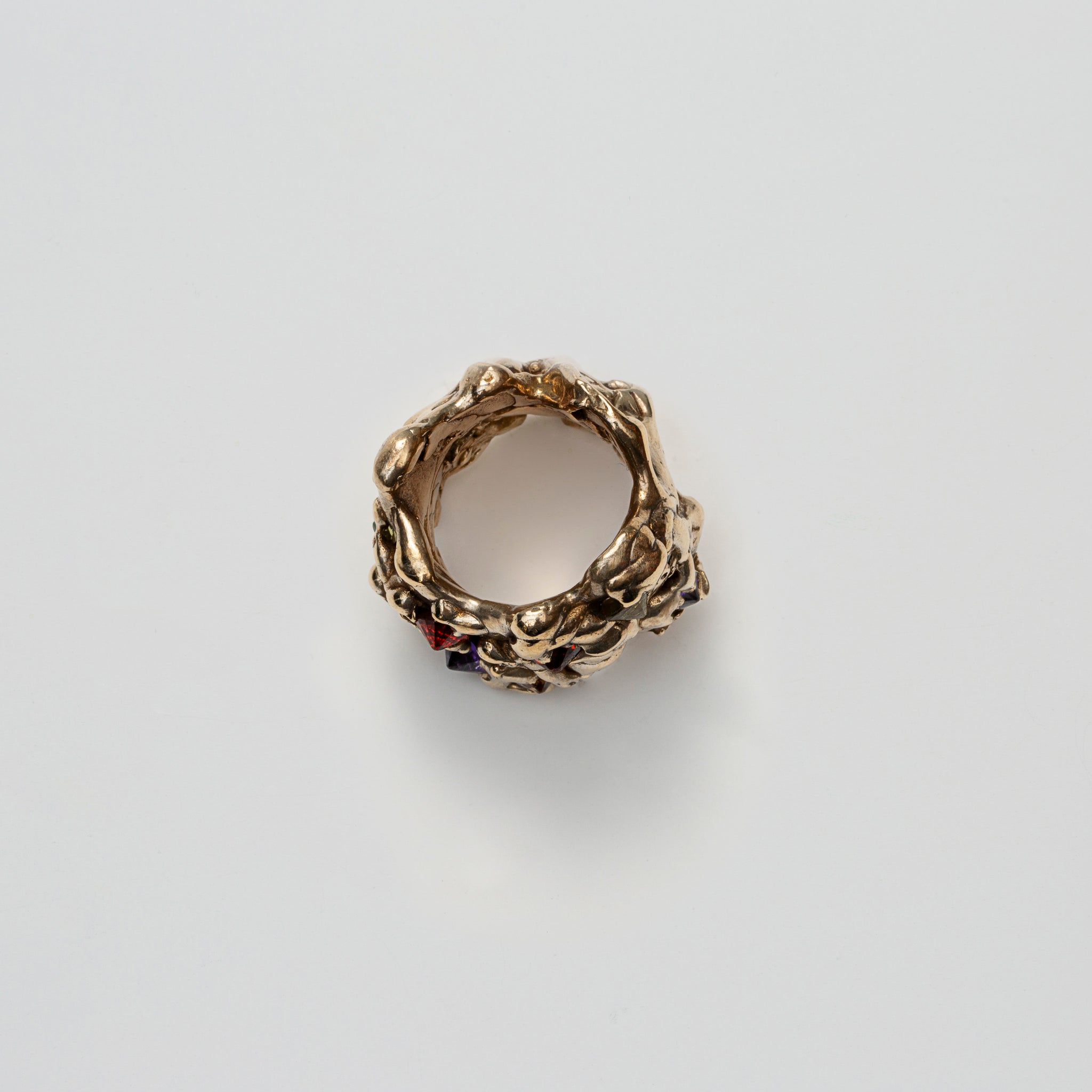 Chunky Wabi Sabi Ring in Bronze with Gems