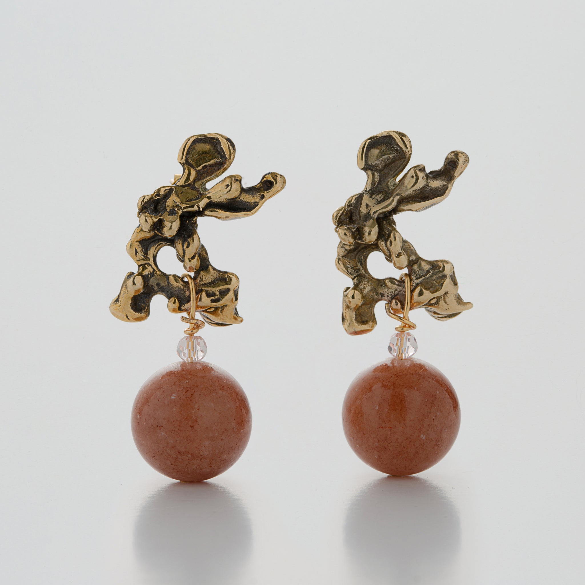 Earrings in Brown Jade and Bronze