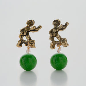 Earrings in Green Jade and Bronze