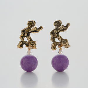 Earrings in Purple Jade and Bronze