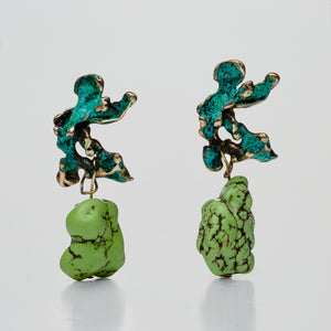 Earrings in Green Howlite and Turqoise Oxidized Bronze