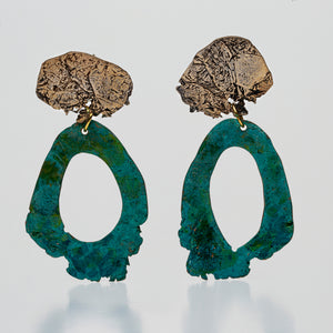 Pressed Plate Earrings in Turqoise Oxidized Bronze