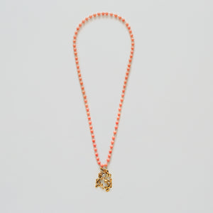 Necklace in Pink Coral and Bronze Pendant